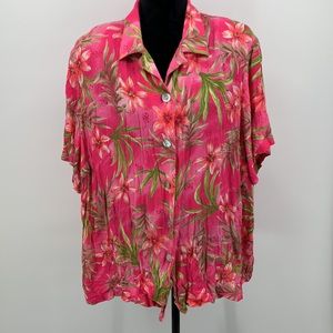 Hawaiian top Luau Shirt by CM Shapes 2X Vintage Floral Pink